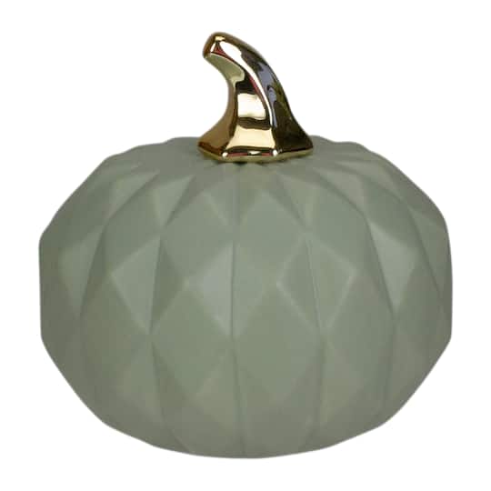 7" Green & Gold Fall Harvest Ceramic Pumpkin Decoration